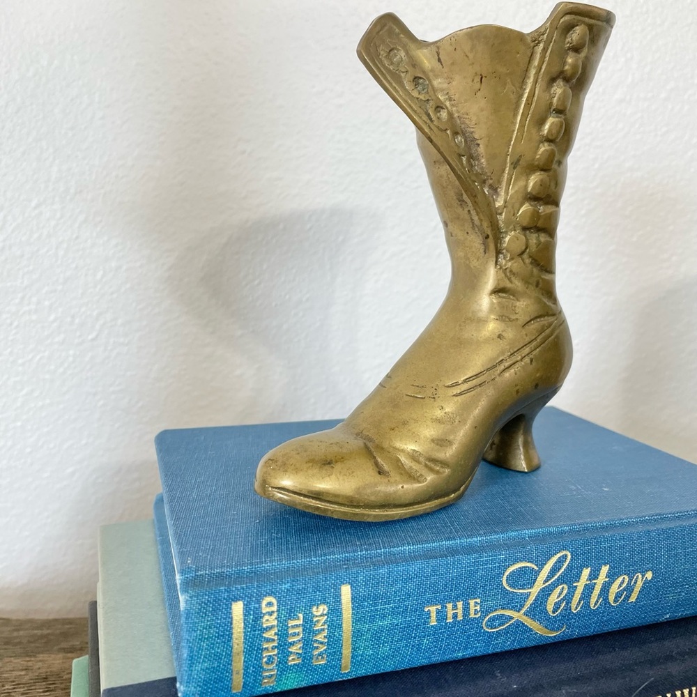 Mid-Century Brass Victorian Boot vase home decor